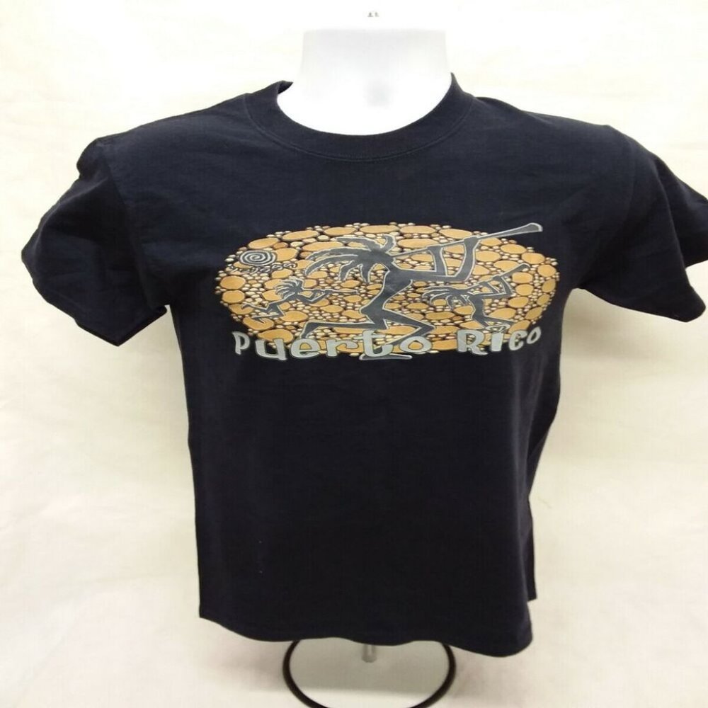 Men's Small 34-36 Hanes Beefy-T Short Sleeve Black Puerto Rico Crew Neck T-Shirt